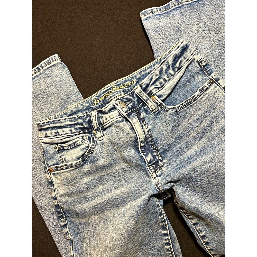 Tommy Bahama Womens Light Wash Mid Rise Crop Bootcut Stretch Jeans 4/27